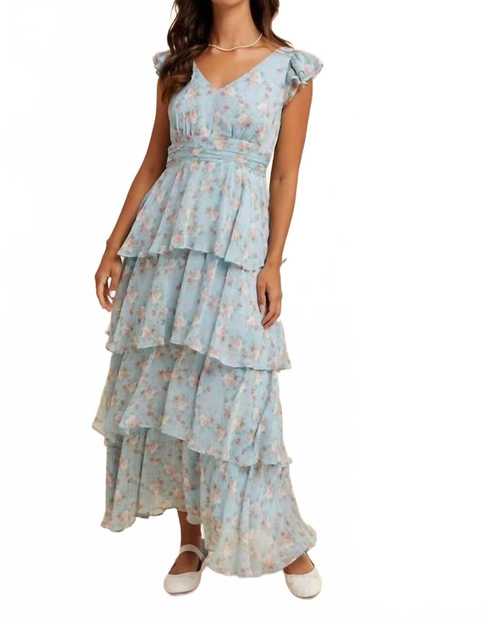NEW IN-LOOM tiered chiffon floral dress in blue